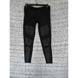 Alo Yoga Moto Leggings Women’s Size M Black High Waist Ribbed Panel Stretch